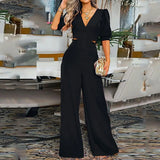 Short Sleeve V Neck Jumpsuit