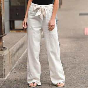 Elastic Waist Straight Linen Pants