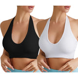 Solid Halter Backless Sport Bra