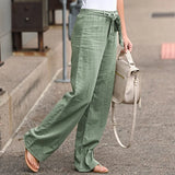 Elastic Waist Straight Linen Pants