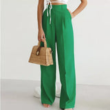 Green High Waist Wide Leg Pants