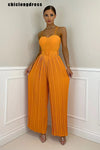 Summer Solid Pleated Wide Leg Jumpsuit