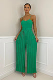 Summer Solid Pleated Wide Leg Jumpsuit