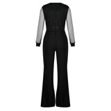 Black V-Neck Mesh Sequins Jumpsuit