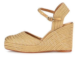 Gold Raffia Wedge Sandals