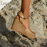 Gold Raffia Wedge Sandals