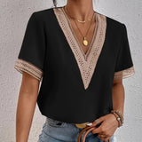 Elegant V-neck Splicing Lace Blouse