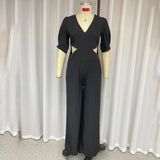 Short Sleeve V Neck Jumpsuit