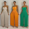 Summer Solid Pleated Wide Leg Jumpsuit