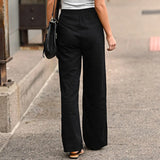 Elastic Waist Straight Linen Pants