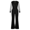 Black V-Neck Mesh Sequins Jumpsuit